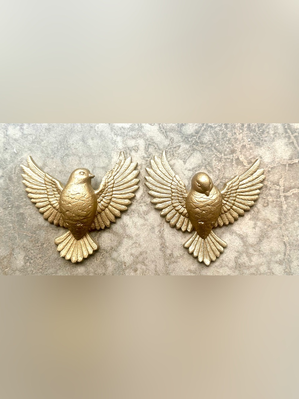 Vintage MCM Gold Pair of Doves Wall Sculptures by Burwood